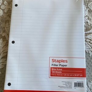 Brand New- Paper Refill sized 8” x 10.5”  wide ruled